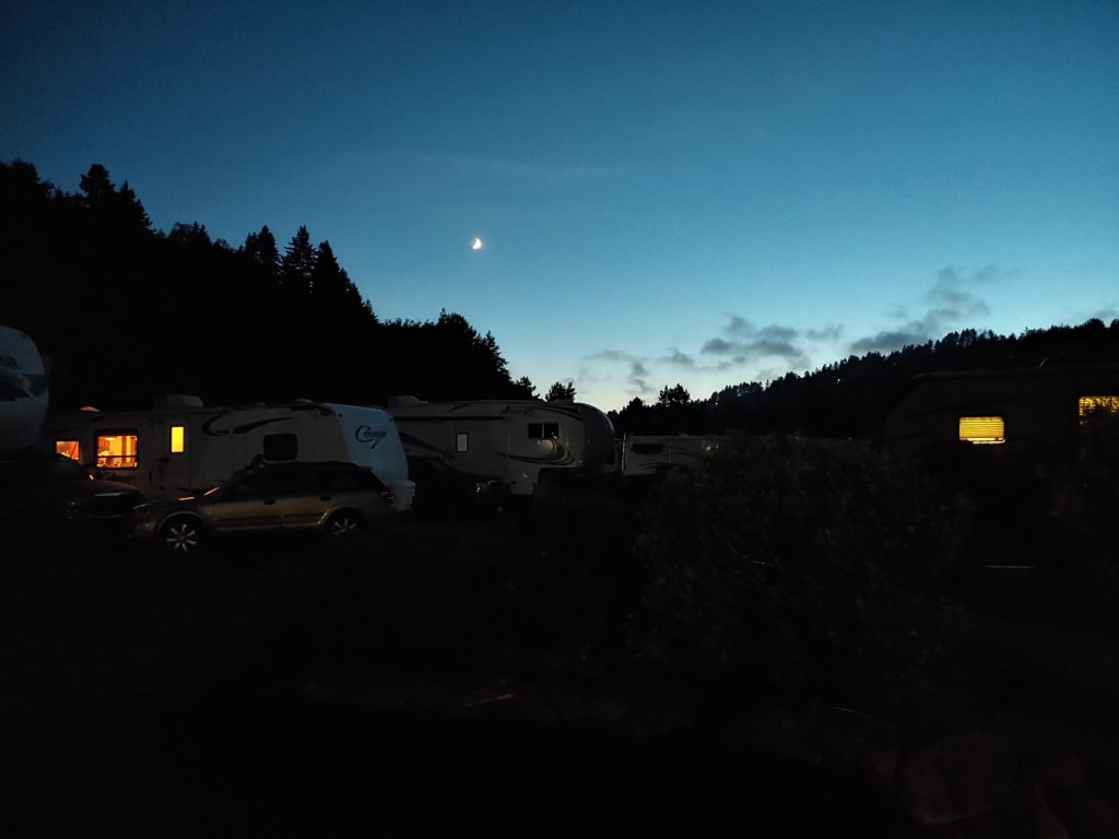 Sunset and Moonrise at the AtRiversEdge RV Park in Brookings, Oregon