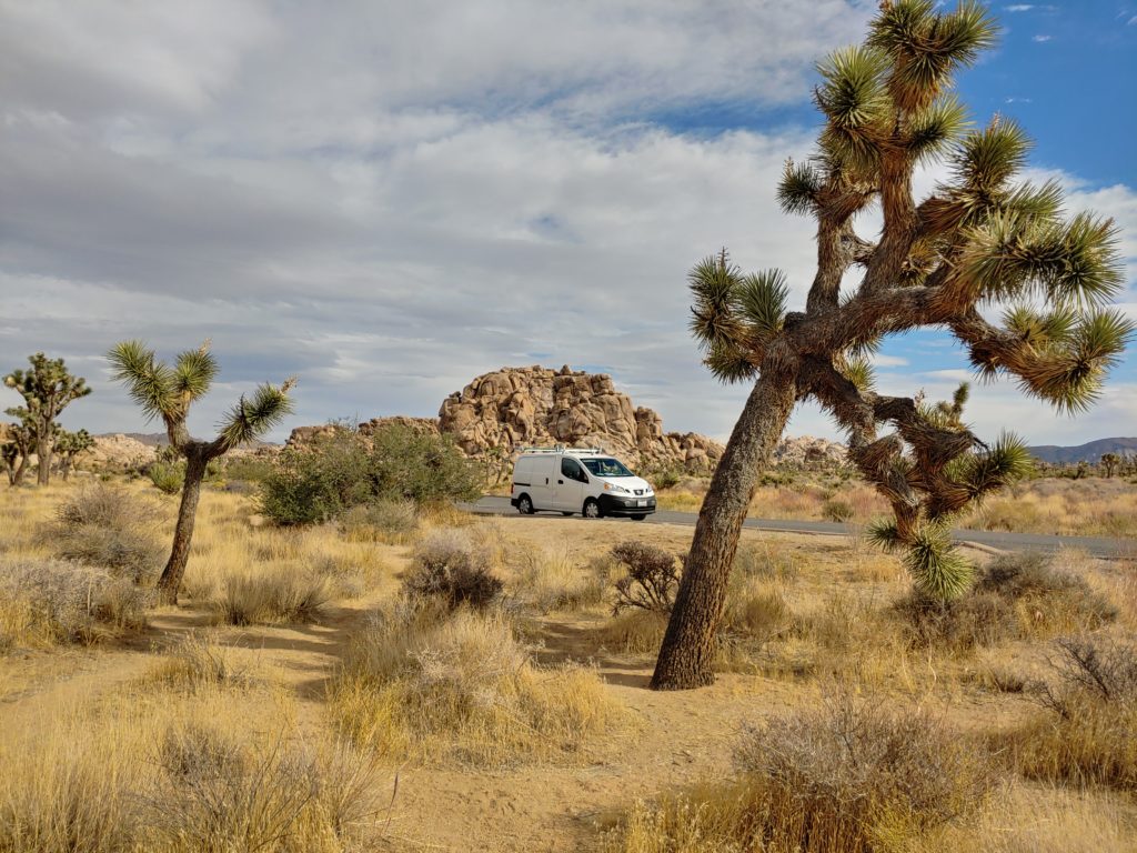 Kate the Van parked in Joshua Tree National Park